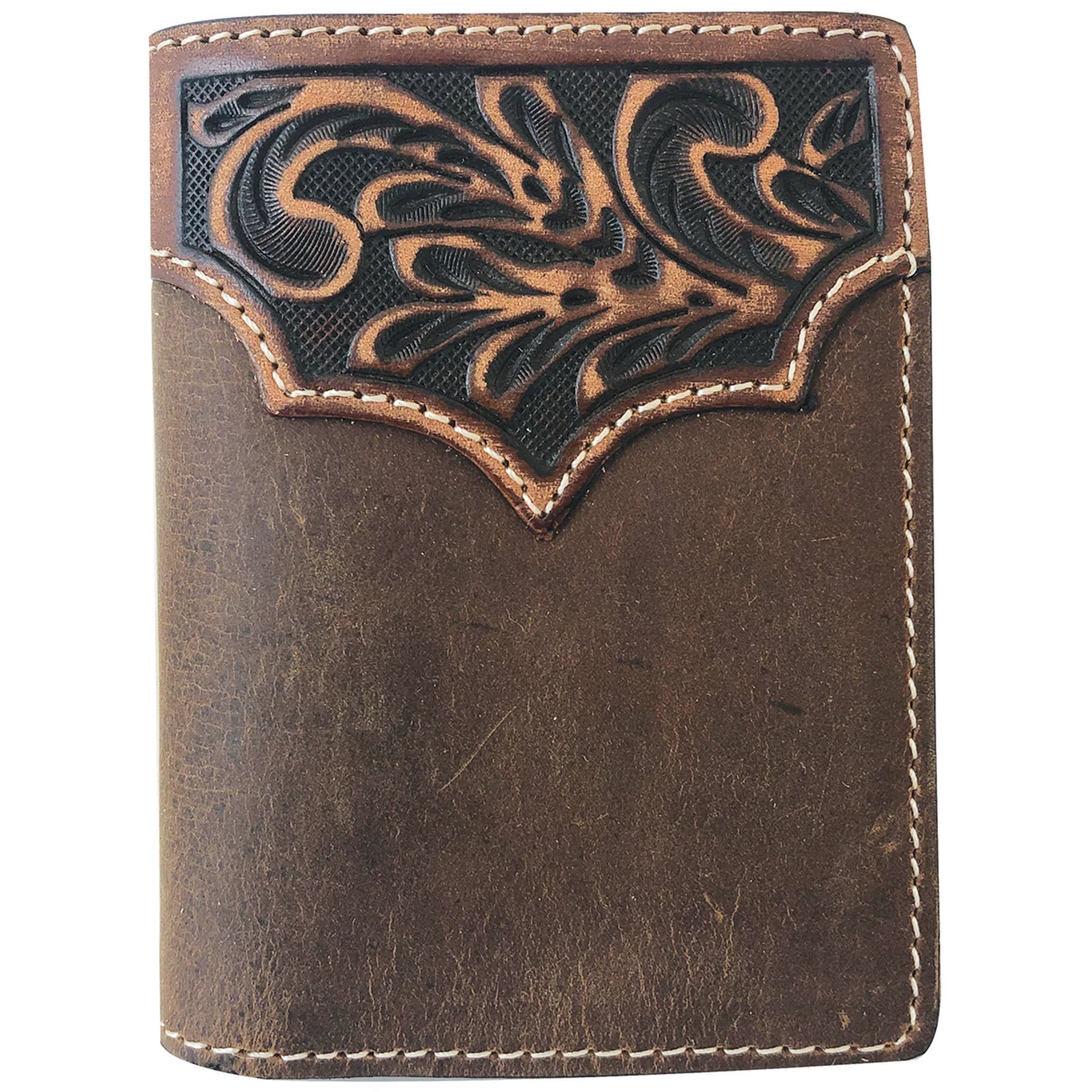 Roper Wallet - Tri-Fold Tooled Yoke Brown