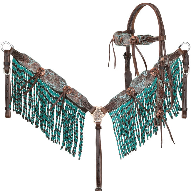 Showman Weathered Steer Twist Bridle and Breastplate Set