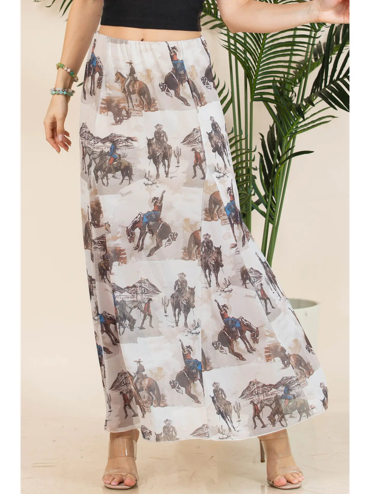 Tania Cowboy Print Lined Full Mesh Skirt