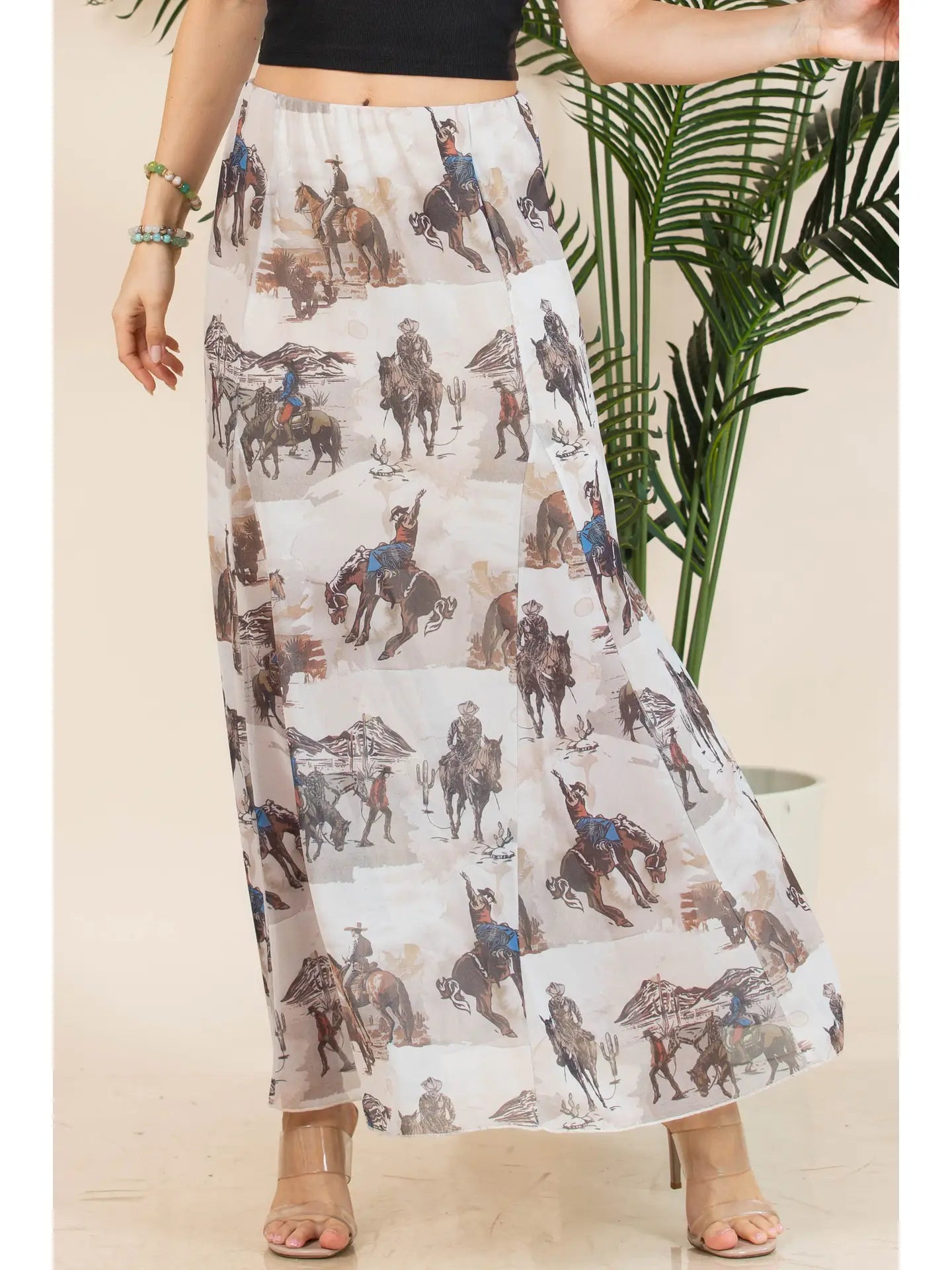 Tania Cowboy Print Lined Full Mesh Skirt