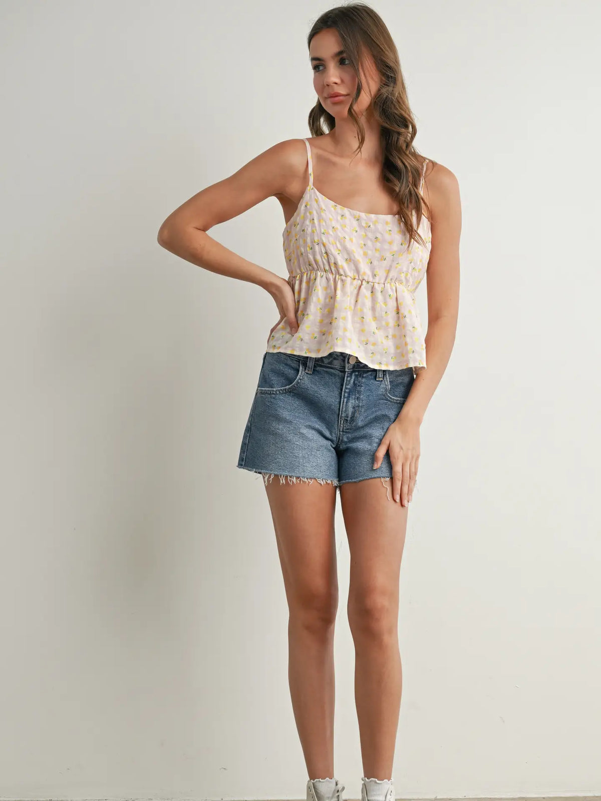 Printed Gingham Ruffle Tank Top