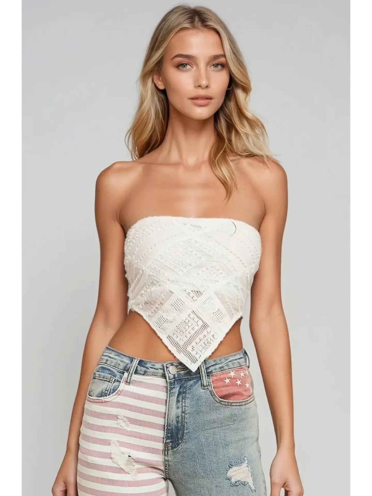 Boho Lace Crochet Cropped Top With Smocking