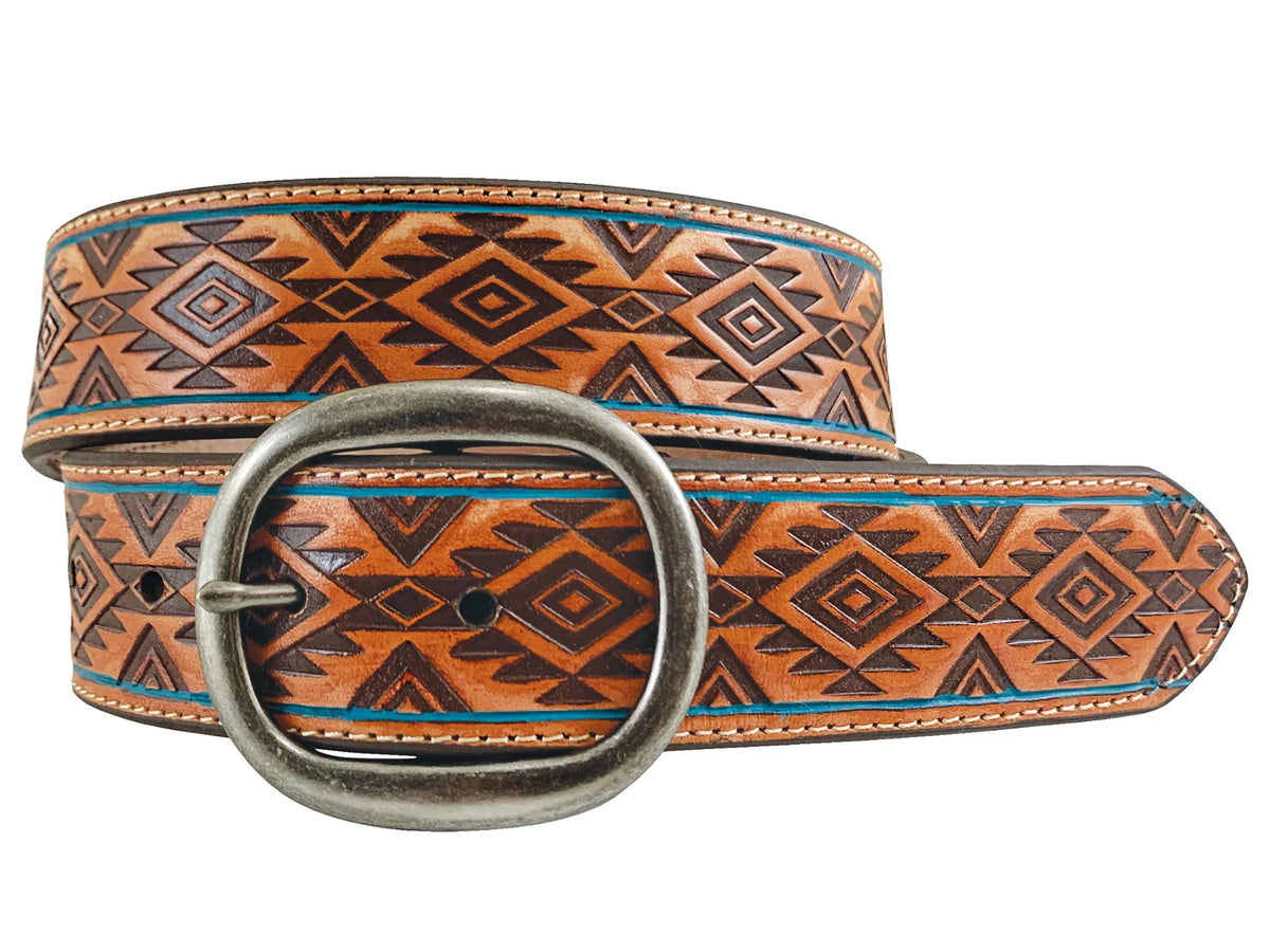 Roper Wms Belt 1.5in Leather with Aztec Emboss