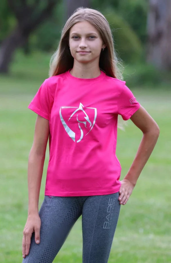 Bare Equestrian - Youth BARE Silver Logo T Shirt - Dark Pink