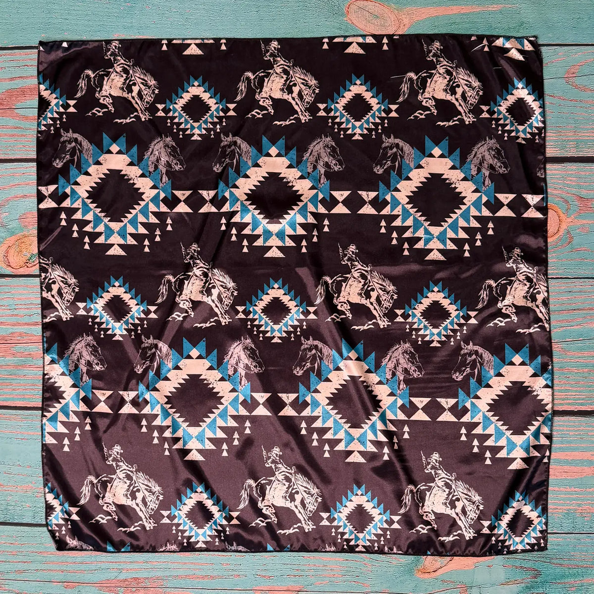 Aztec Bucking Horse Print Silk Wild Rag