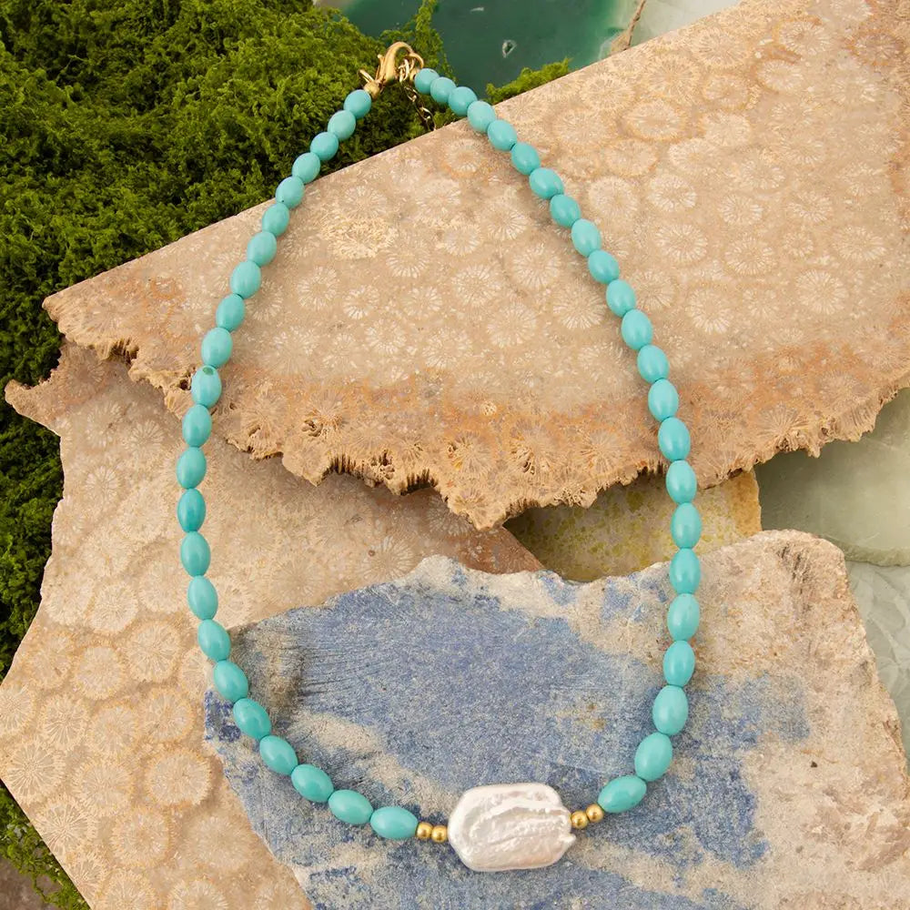 Blue Turquoise Cirrus Golden Necklace