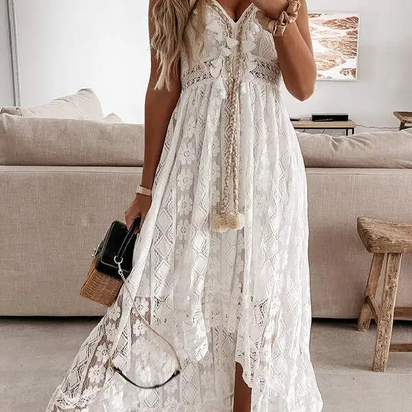 Spring Lace Sling Dress White