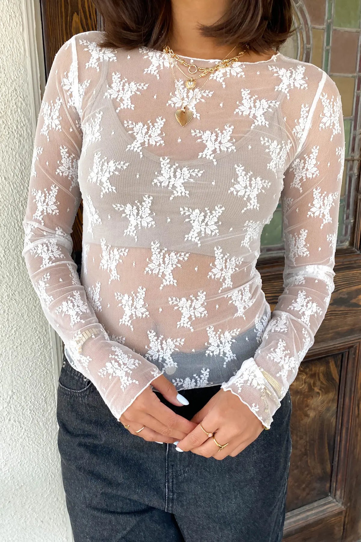 Long Sleeve Lace Layering Top