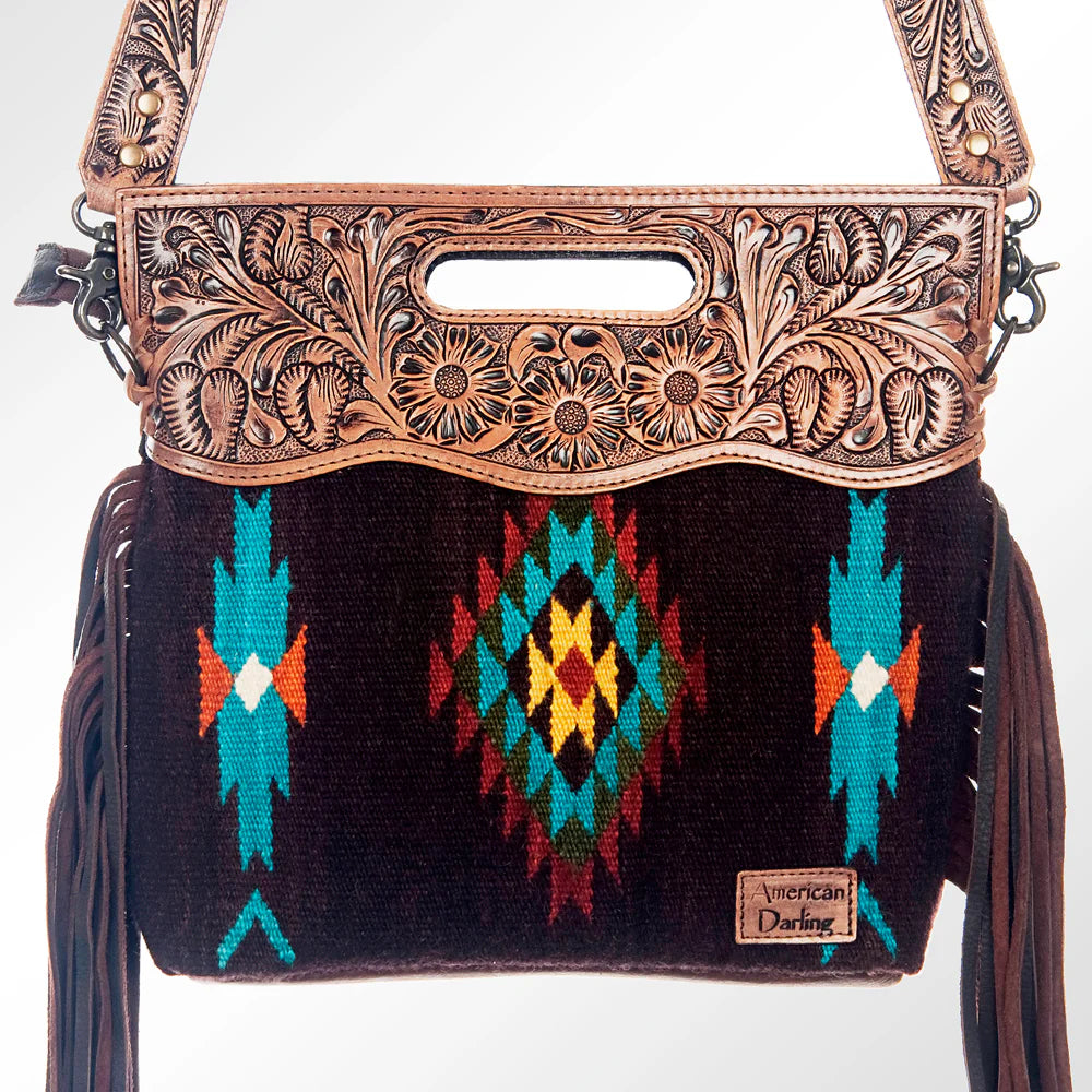 American Darling Saddle Blanket Tooled Fringe Handbag