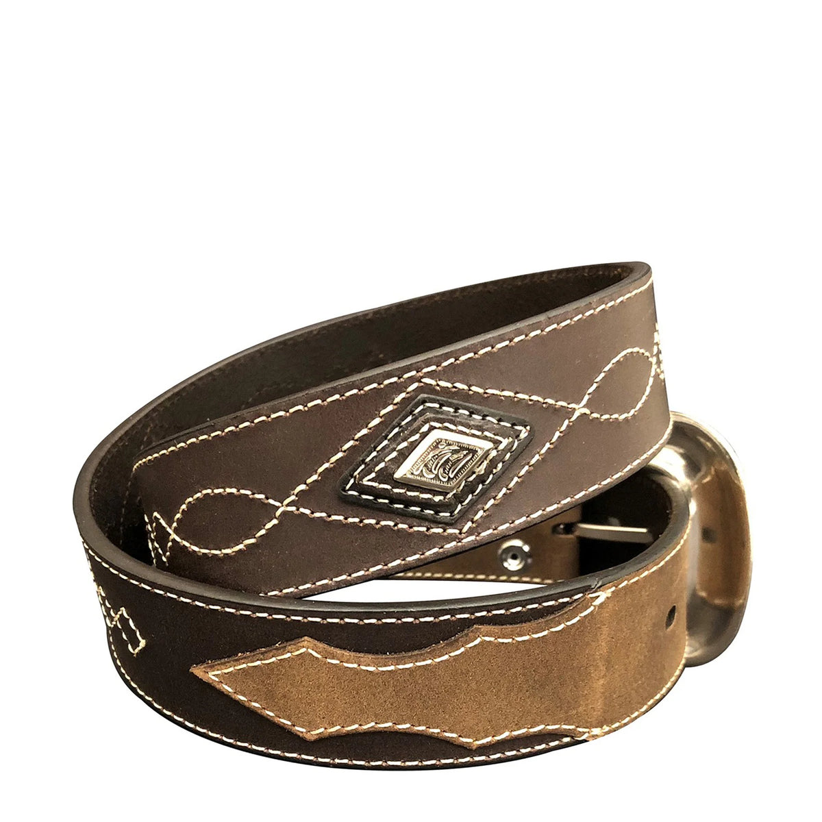 Roper Mns 1.5in Bridle Leather Western Stitch Design Belt Brown - EOFY Sale