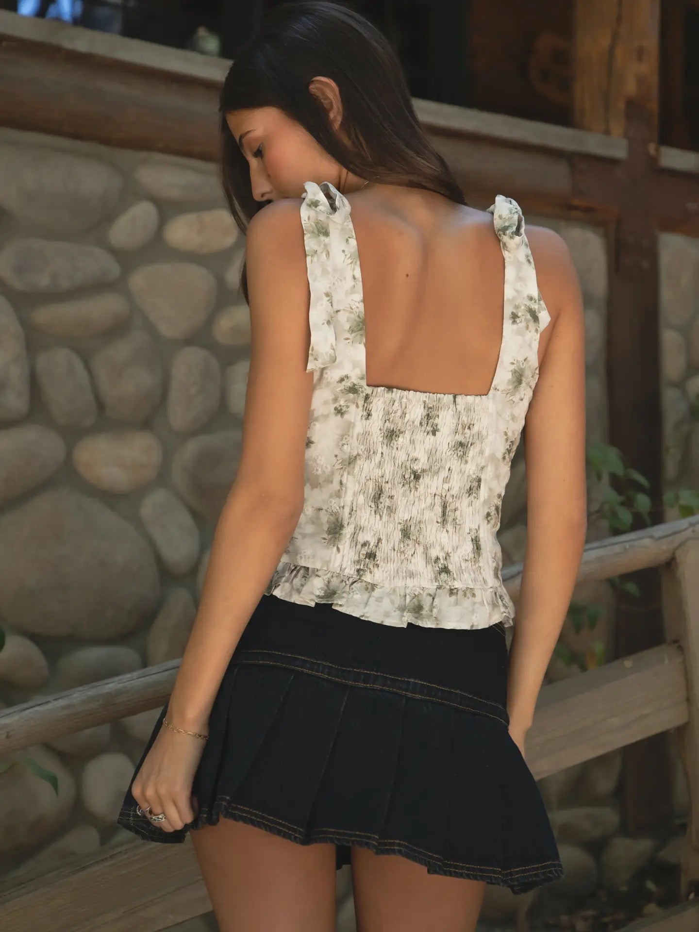 Rosaliee Floral Evelet Embroidered Cami Top Self Tie Straps