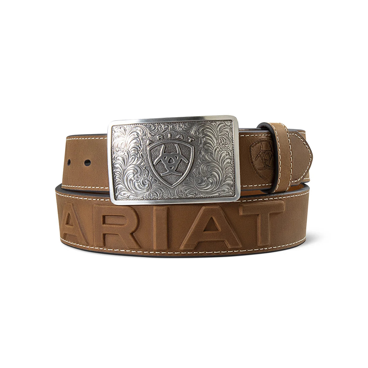 Ariat Mens 3D Embossed Logo Belt Brown
