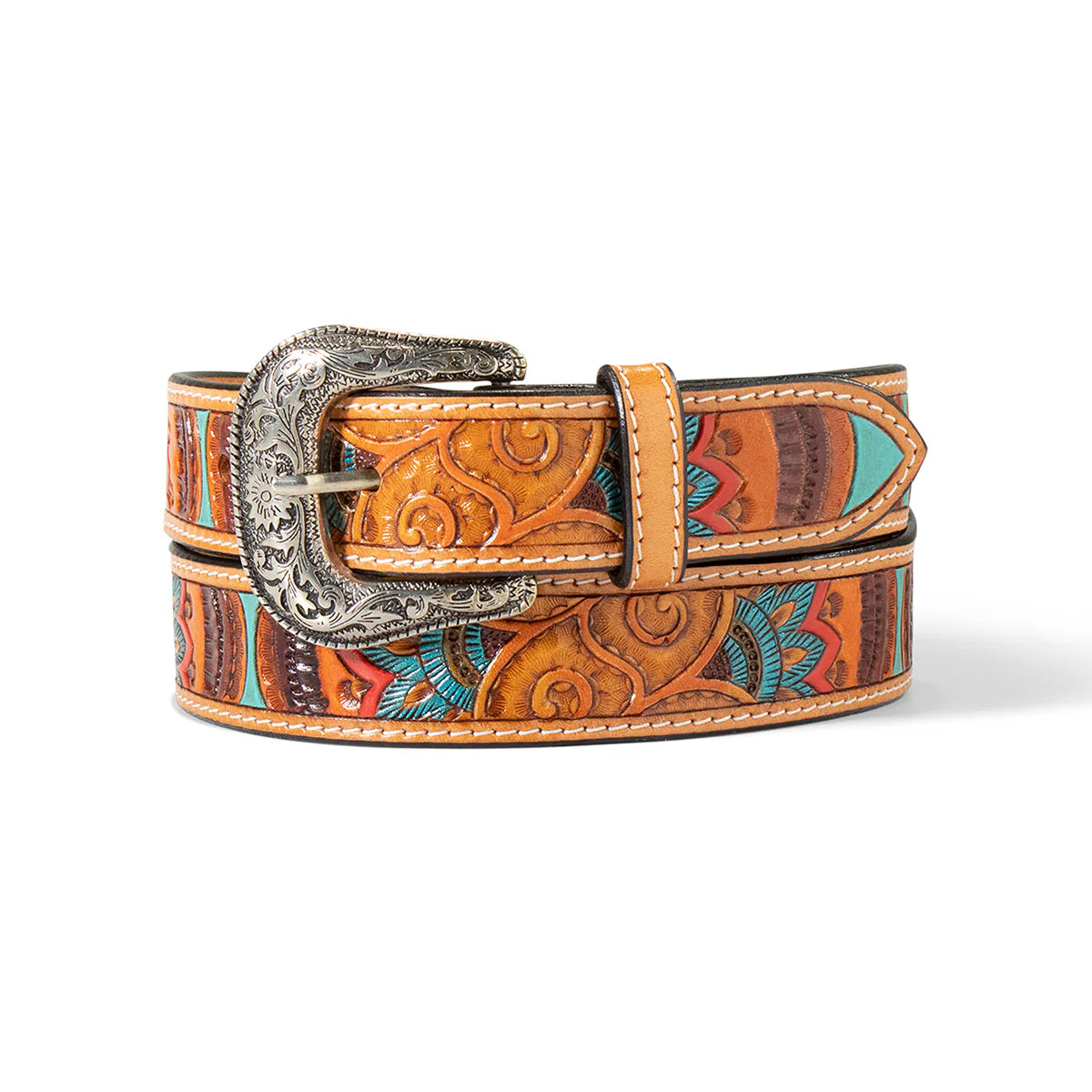 Ariat Wms Paisley Daisy Hand Tooled Belt 11/2in Tan