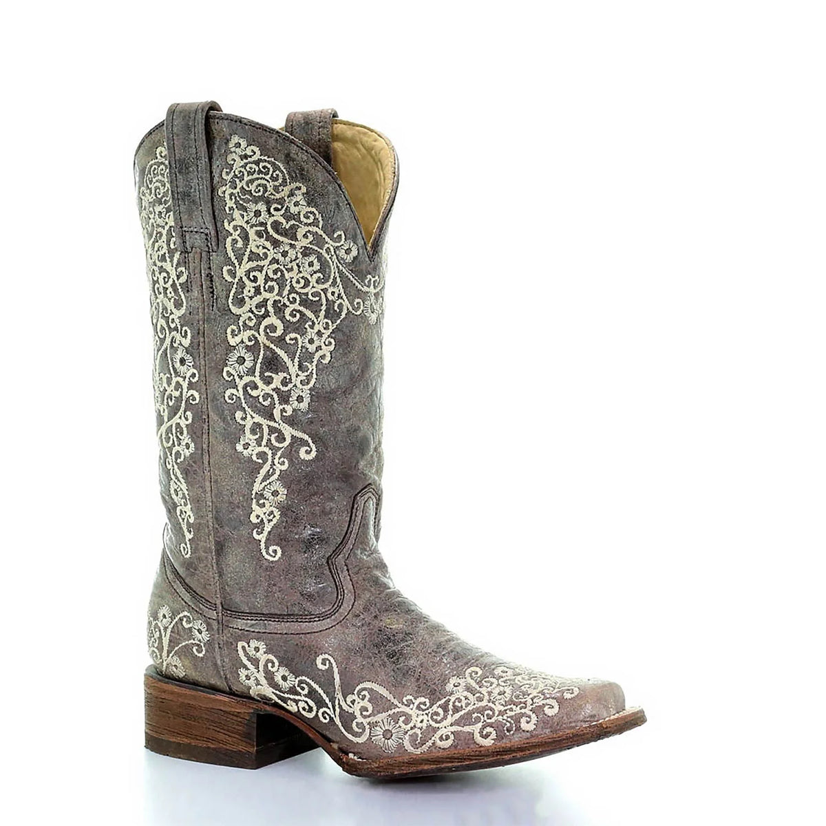Corral Ladies Brown Crater Bone Embroidered Square Toe Boots