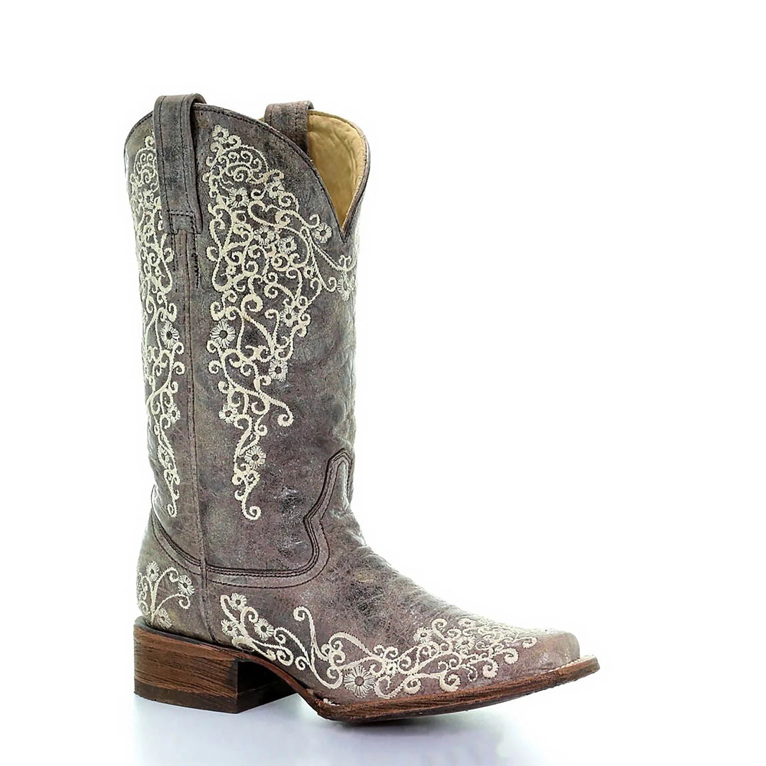Corral Ladies Brown Crater Bone Embroidered Square Toe Boots