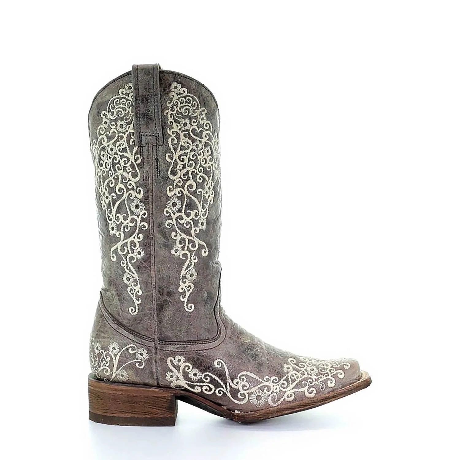 Corral Ladies Brown Crater Bone Embroidered Square Toe Boots