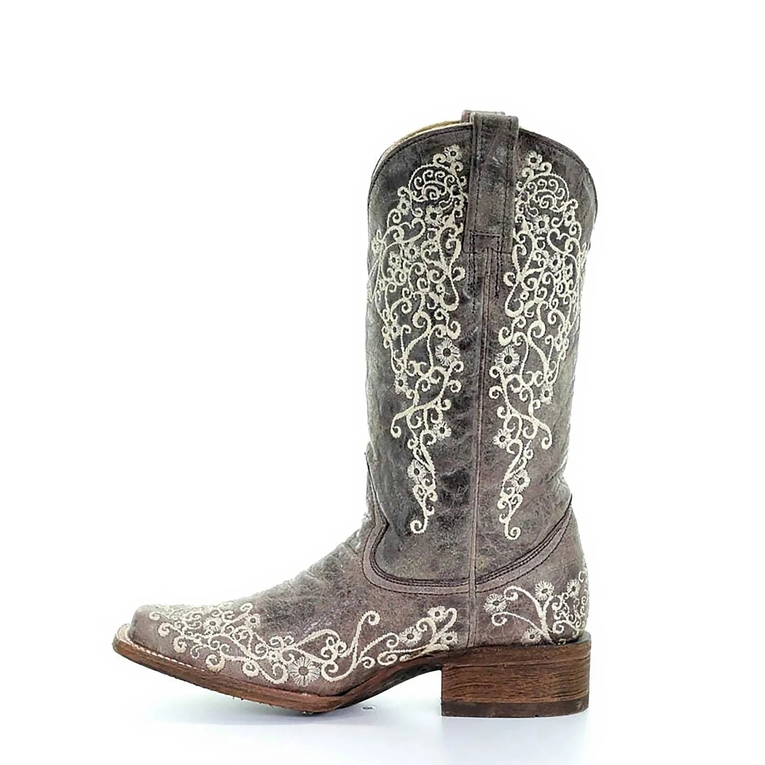 Corral Ladies Brown Crater Bone Embroidered Square Toe Boots