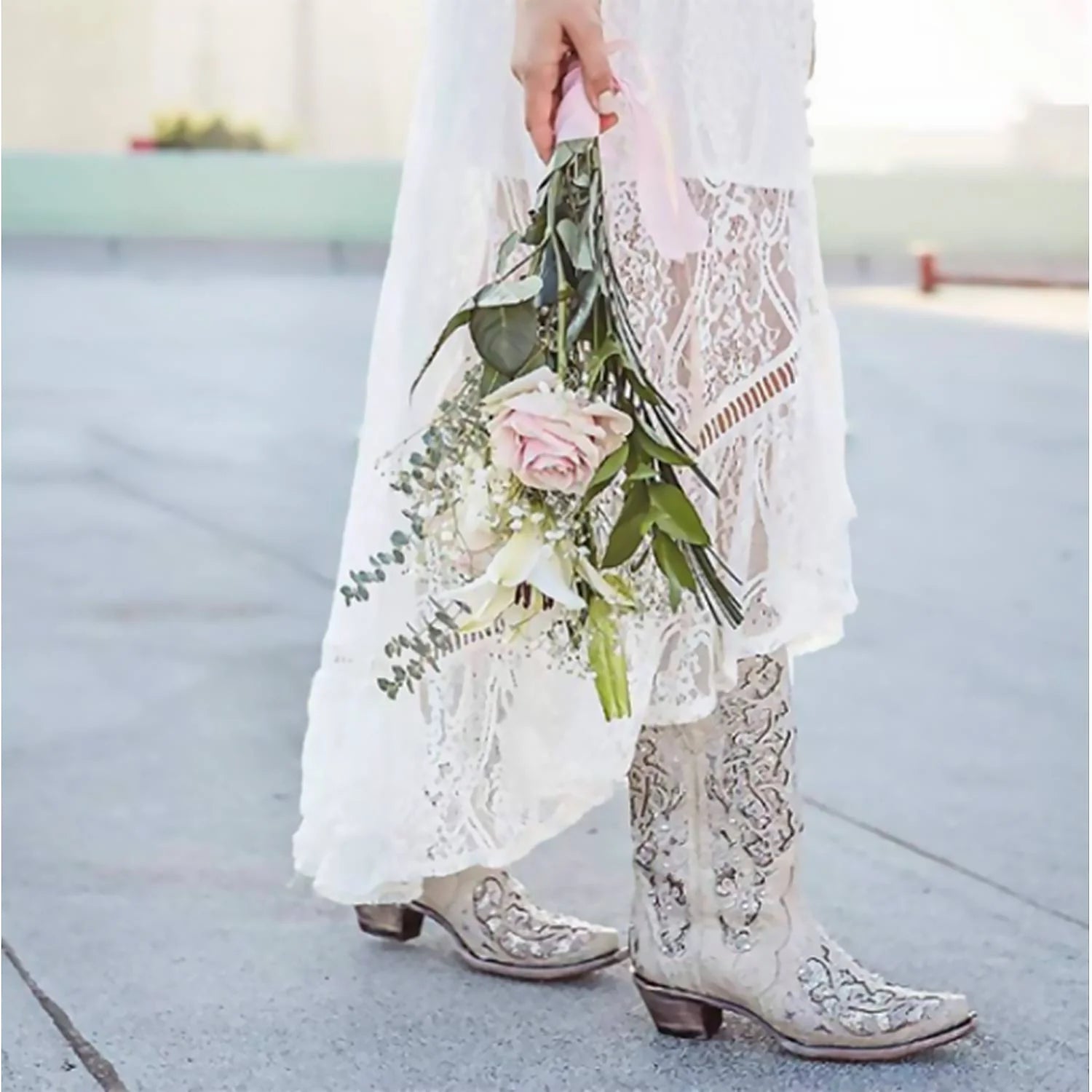 Corral Womens Boots Martina White White Glitter Inlay and Crystals