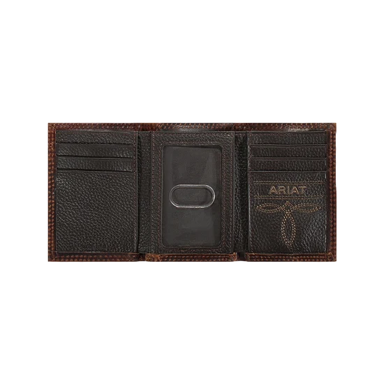 Ariat Mns Contrast Stitch Shield Trifold Wallet Brown | Giftware - Wallet | Saddleworld Ipswich