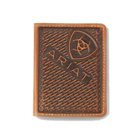 Ariat Bifold Wallet Flip Sunburst Basket Weave Brown