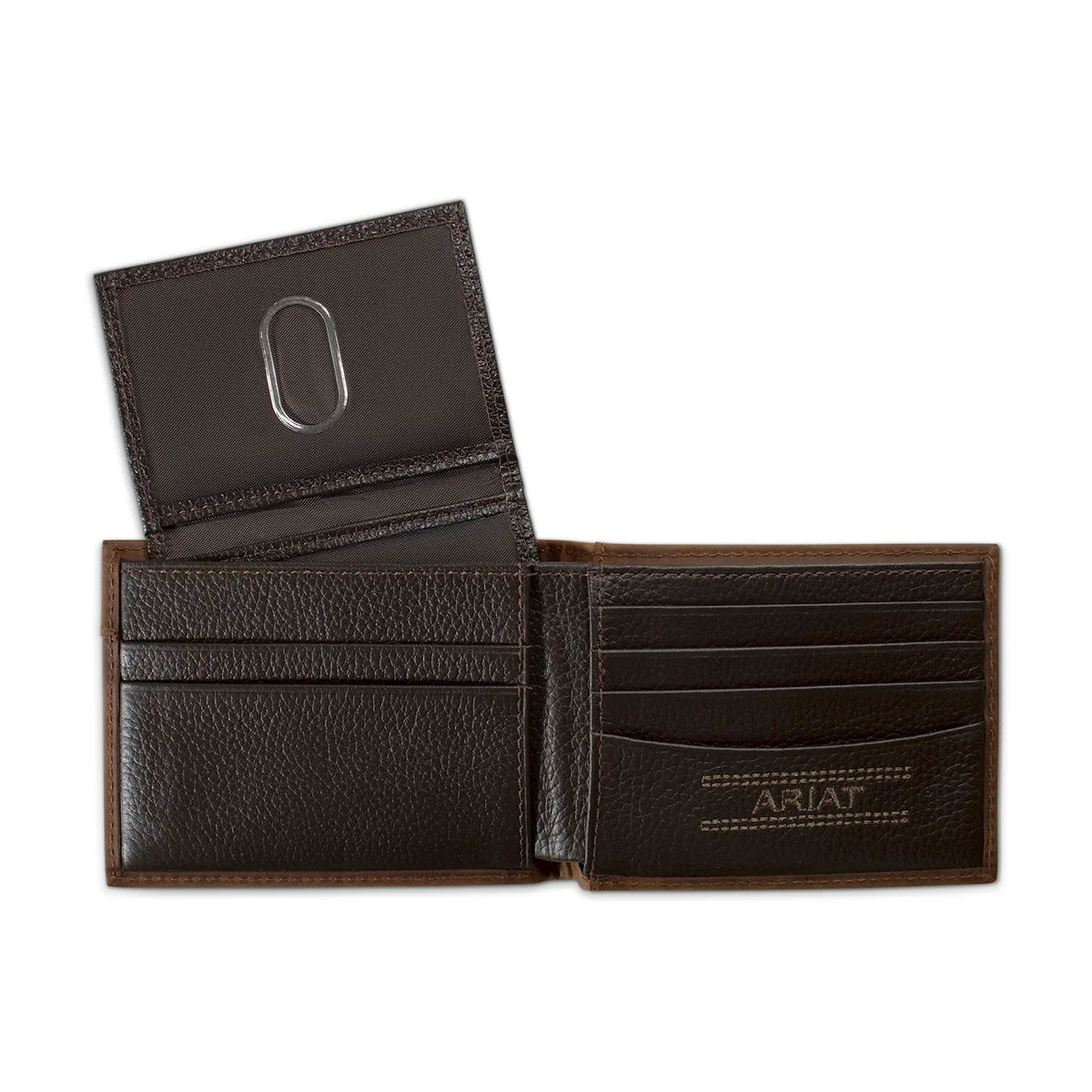 Ariat Mns Overlay Embossed Bifold Wallet Medium Brown