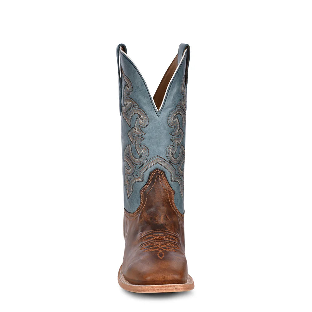 Corral Mens Blue and Honey Embroidery Wide Square Toe Rodeo Cowboy Boot