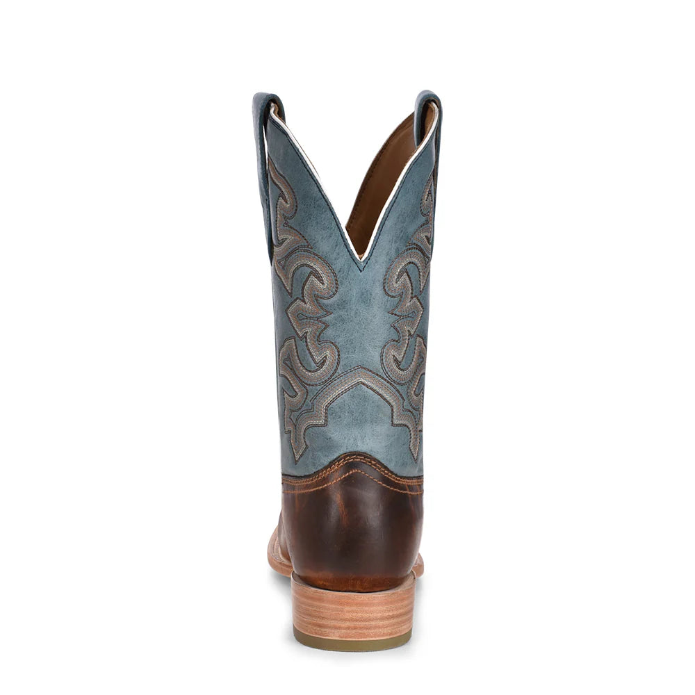 Corral Mens Blue and Honey Embroidery Wide Square Toe Rodeo Cowboy Boot