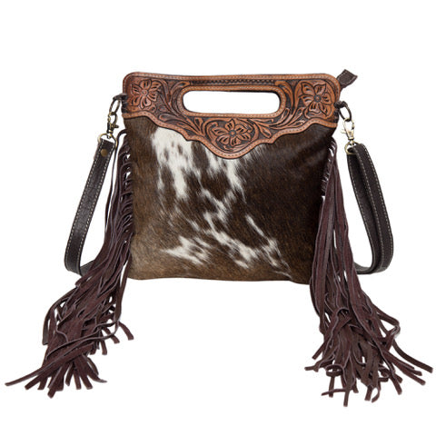 The Design Edge Cali Fringe Tooling Leather Sling Cowhide Bag