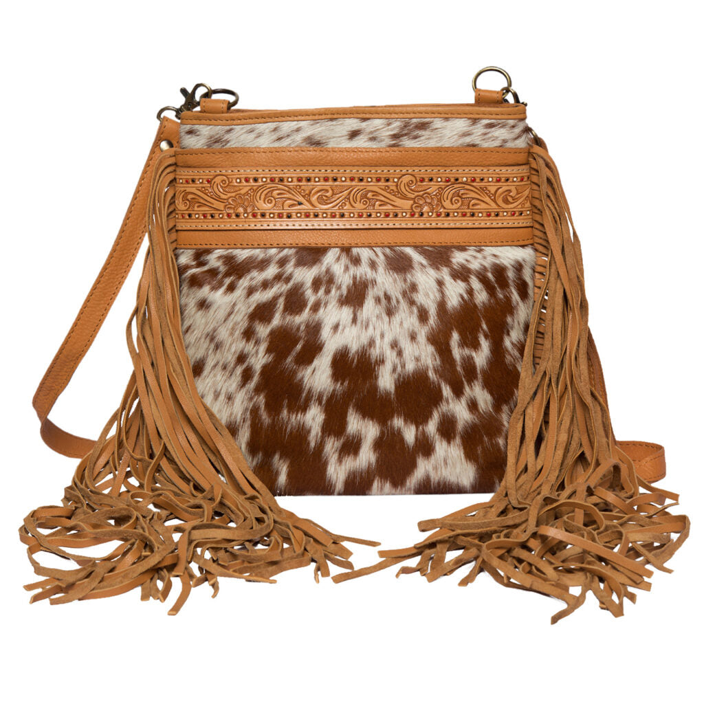 The Design Edge Clarence Cowhide Medium Sling Bag With Fringes