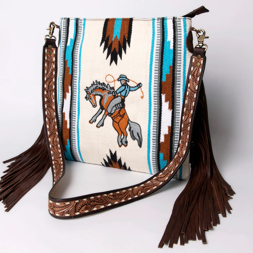 American Darling Large Crossbody Saddle Blanket Full Grain Leather - Summer Clearance