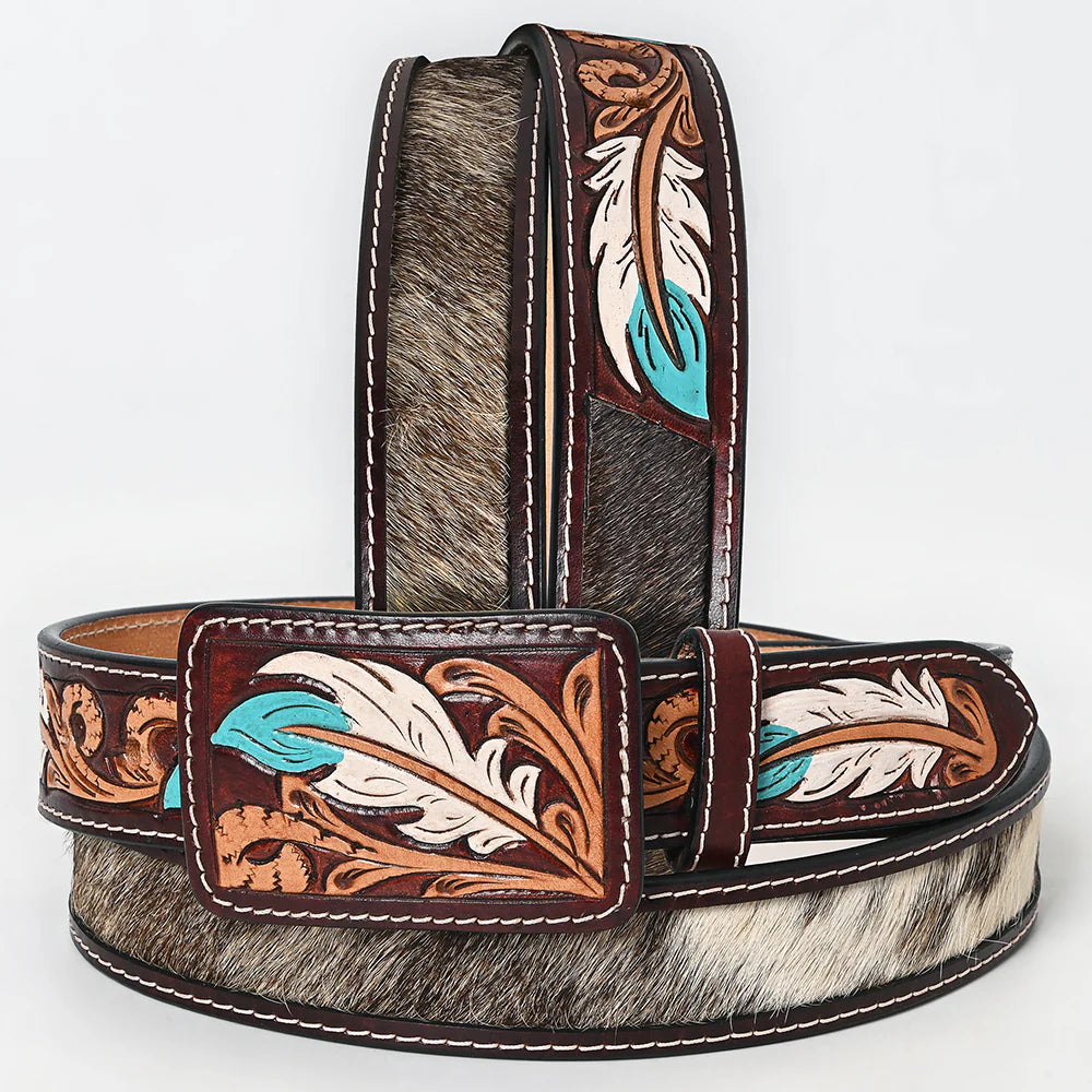 American Darling Feather Tooled Leather Belt  | Country Clothing - Belts | Saddleworld Ipswich