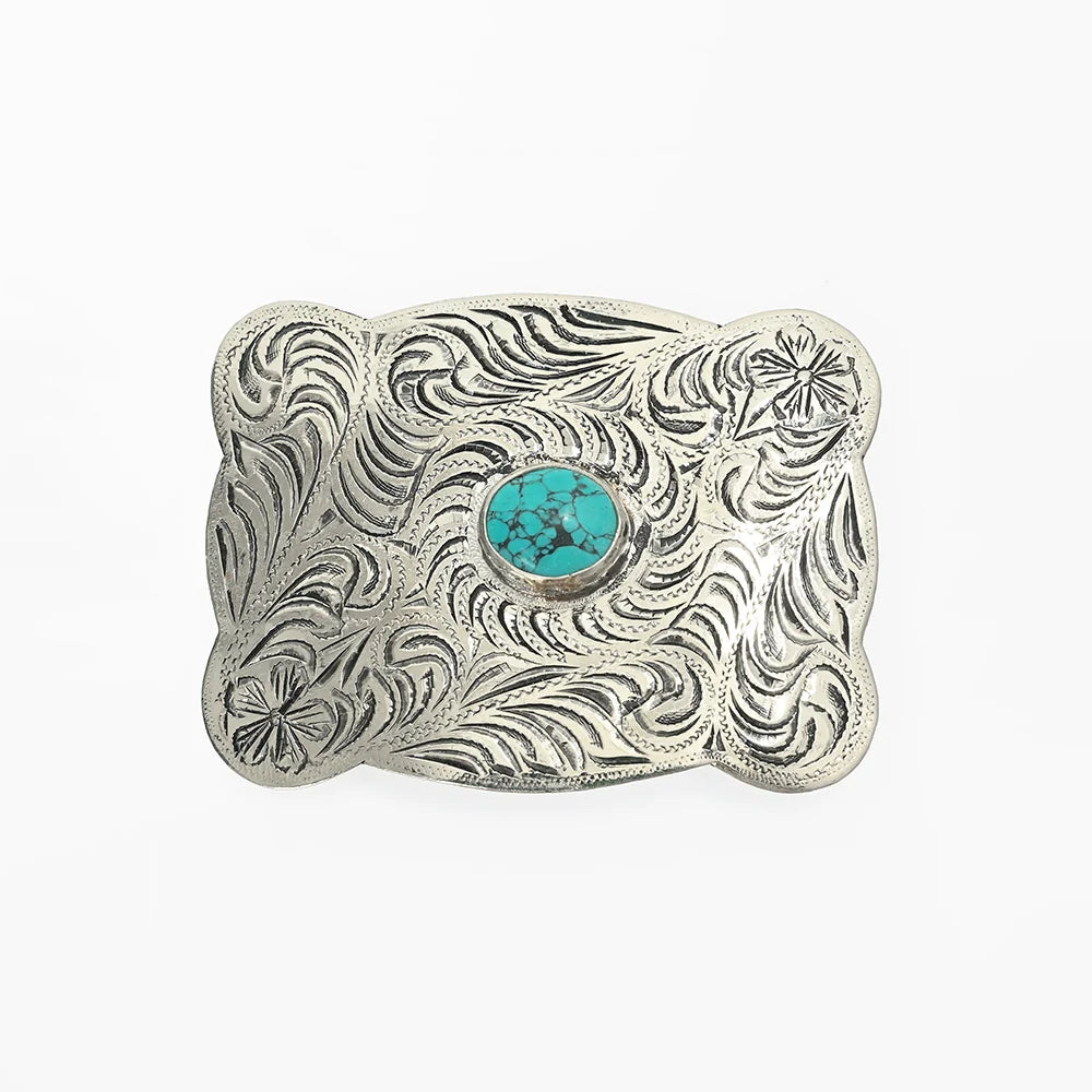 American Darling Hand Engraved German Silver Western Belt Buckle with Turquoise Stones | Country Clothing - Belts | Saddleworld Ipswich