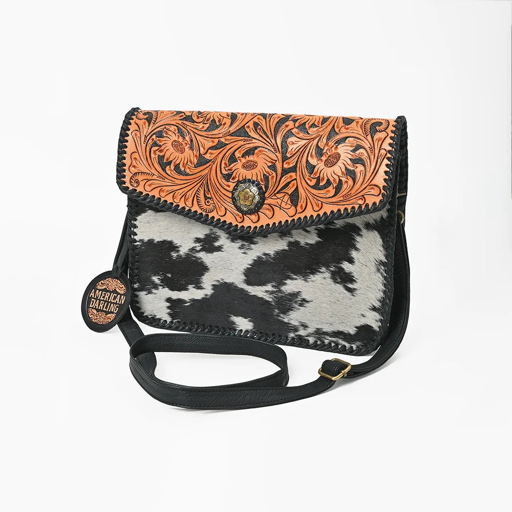 American Darling Hand Tooled Hair on Hide Genuine Leather Crossbody | Giftware - Handbag | Saddleworld ipswich