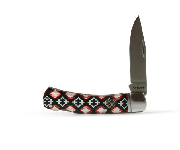 Ariat 3in Smooth Knife Red/Black Geo Print | Giftware - Knife | Saddleworld Ipswich