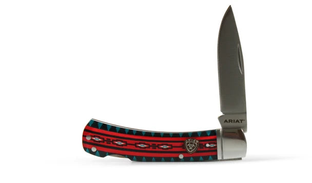 Ariat 3in Smooth Knife Red/Turquoise Print | Giftware - Knife | Saddleworld Ipswich