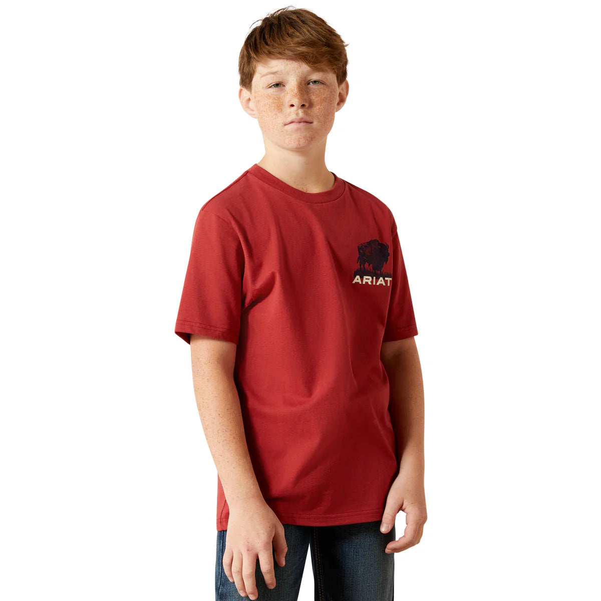Ariat Bys Buffalo Flag SS Tee Brick Red | Country Clothing - Boys T Shirt | Saddleworld Ipswich