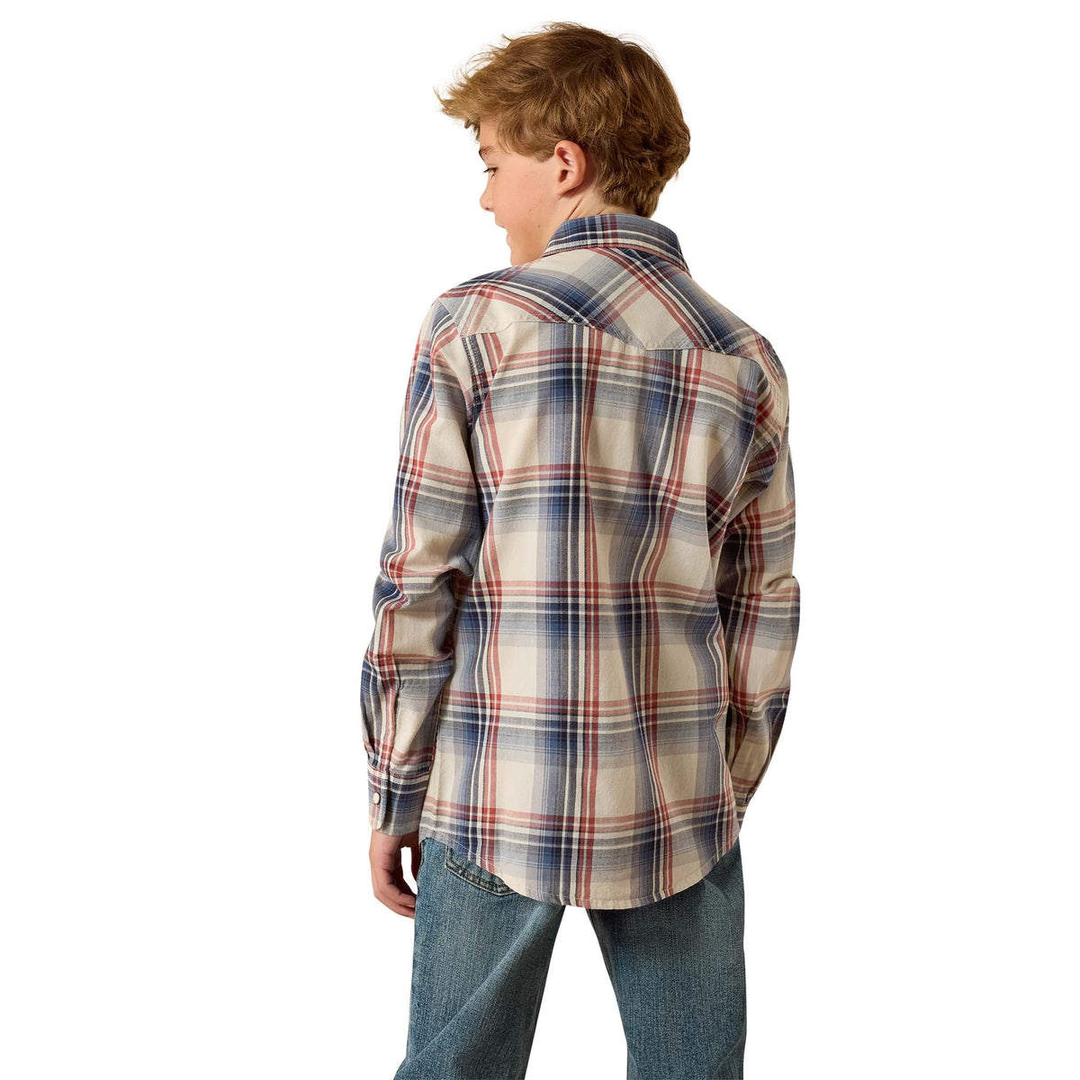 Ariat Bys Retro Hawthorn Snap LS Shirt LS Dawn Blue Plaid | Country Clothing - Childrens Clothing | Saddleworld Ipswich