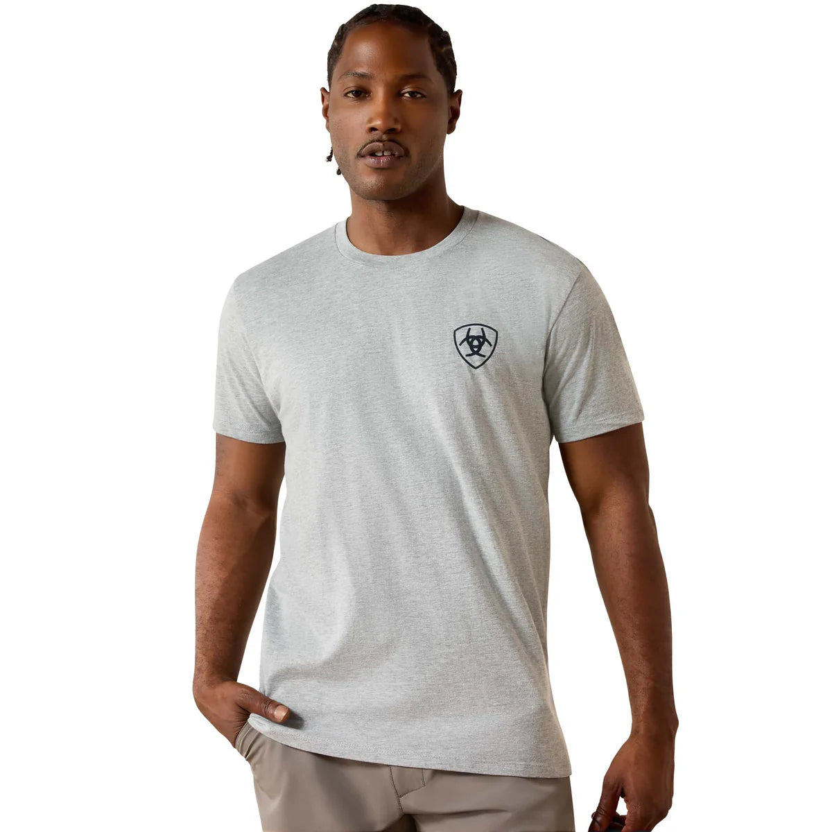 Ariat Mns Banner Badge SS Tee Grey Heather | Country Clothing - Mens T Shirt | Saddleworld Ipswich