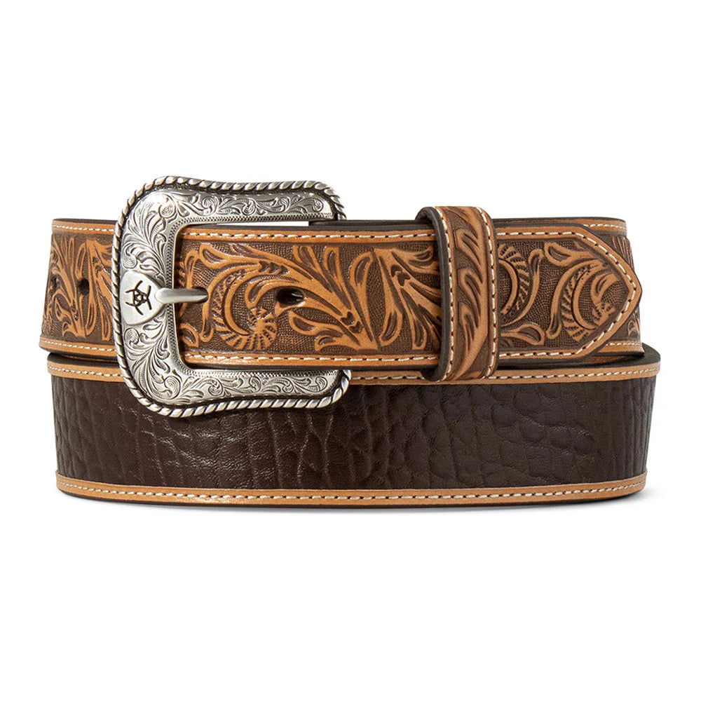 Ariat Mns Belt 1.5in Crocodile Inlay Embossed Tabs Brown | Country Clothing - belt | Saddleworld Ipswich