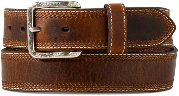 Ariat Mns Belt 1.5in Four Row Stitch Edge Brown | Country Clothing - Belts | Saddleworld Ipswich