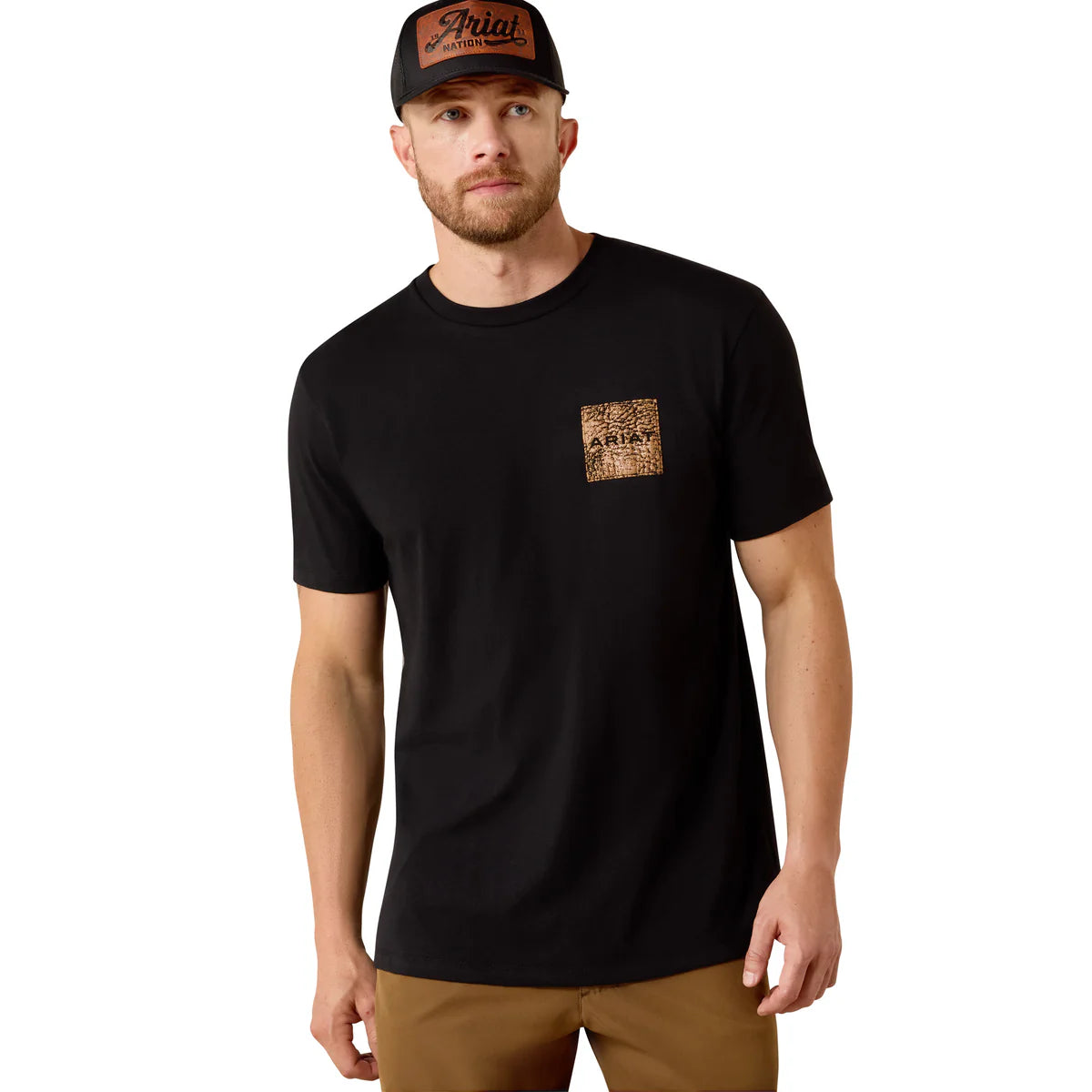 Ariat Mns Boot Leather Patch SS Tee Black | Country Clothing - Mens T Shirt | Saddleworld Ipswich