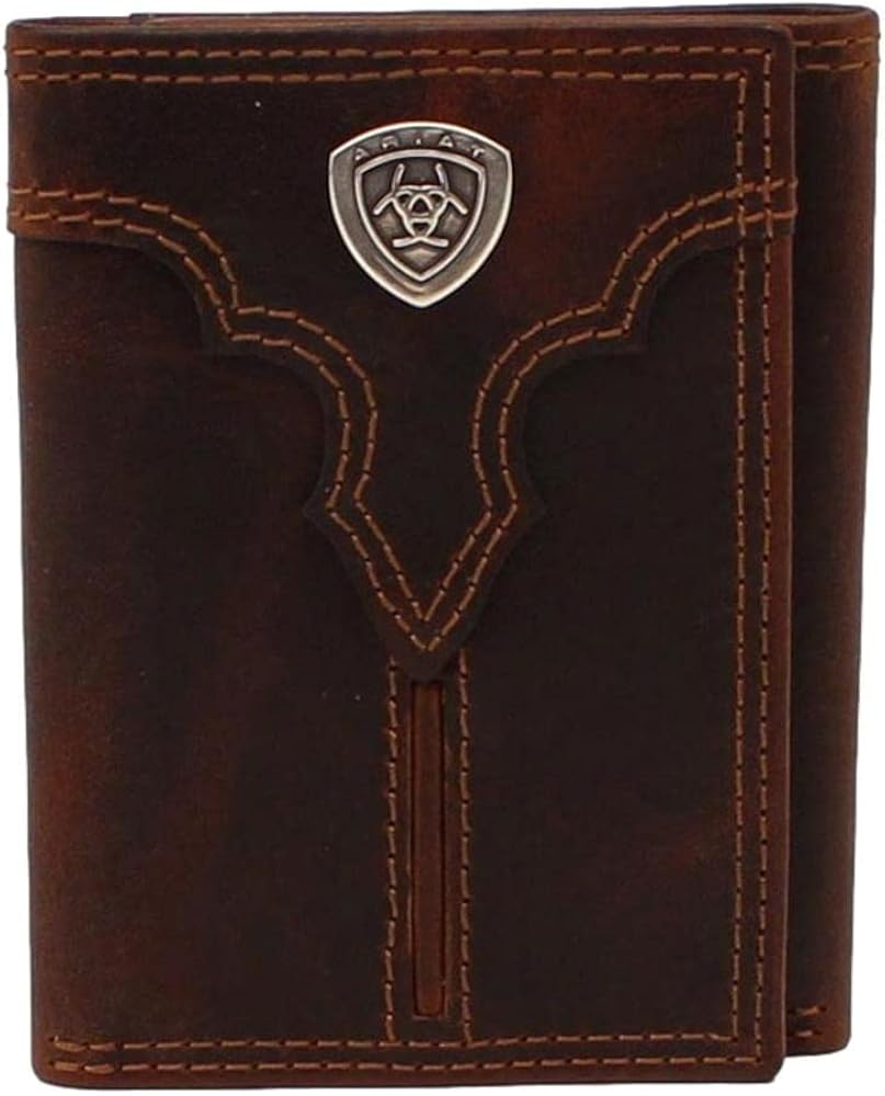 Ariat Mns Contrast Stitch Shield Trifold Wallet Brown | Giftware - Wallet | Saddleworld Ipswich