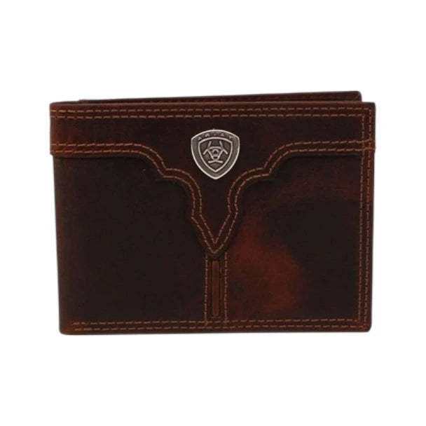 Ariat Mns Contrast Stitch shield Bifold Wallet Brown | Giftware - Wallet | Saddleworld Ipswich