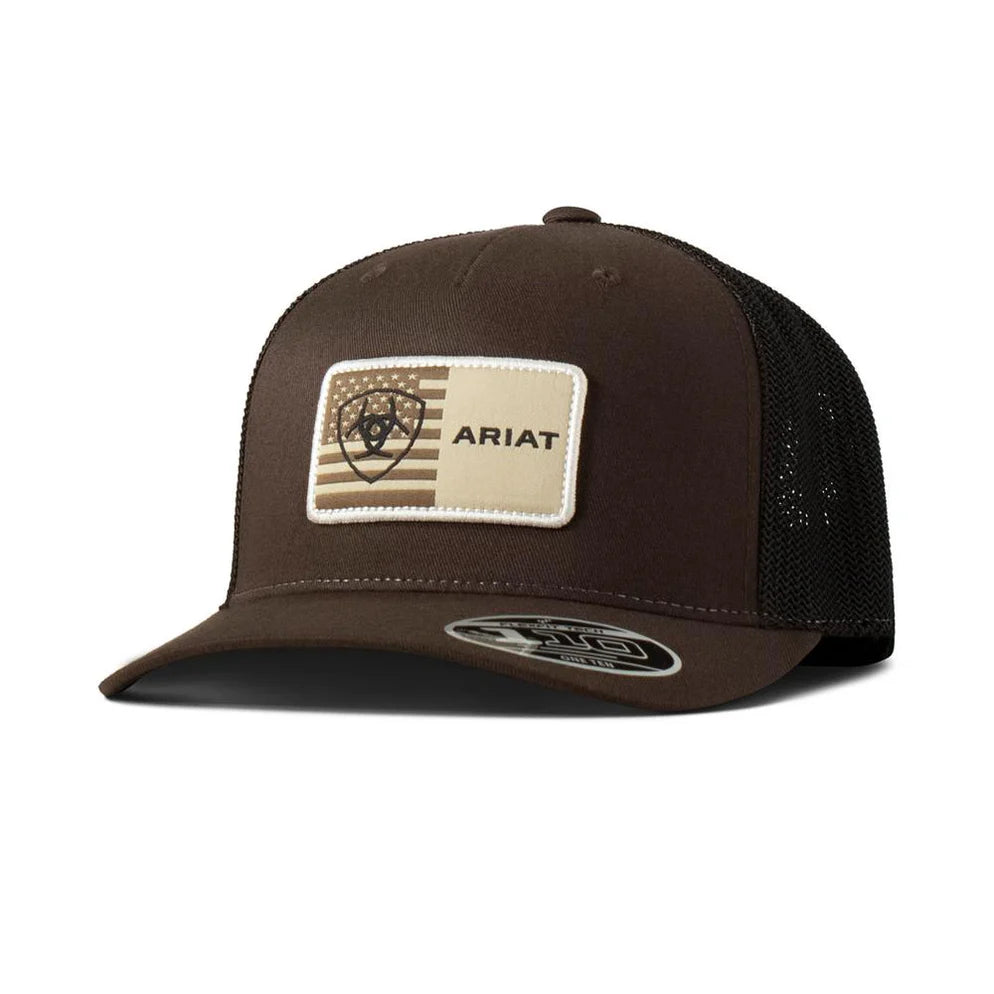 Ariat Mns Flag Patch Mesh Brown Snap Back Cap | Country Clothing - Cap | Saddleworld Ipswich