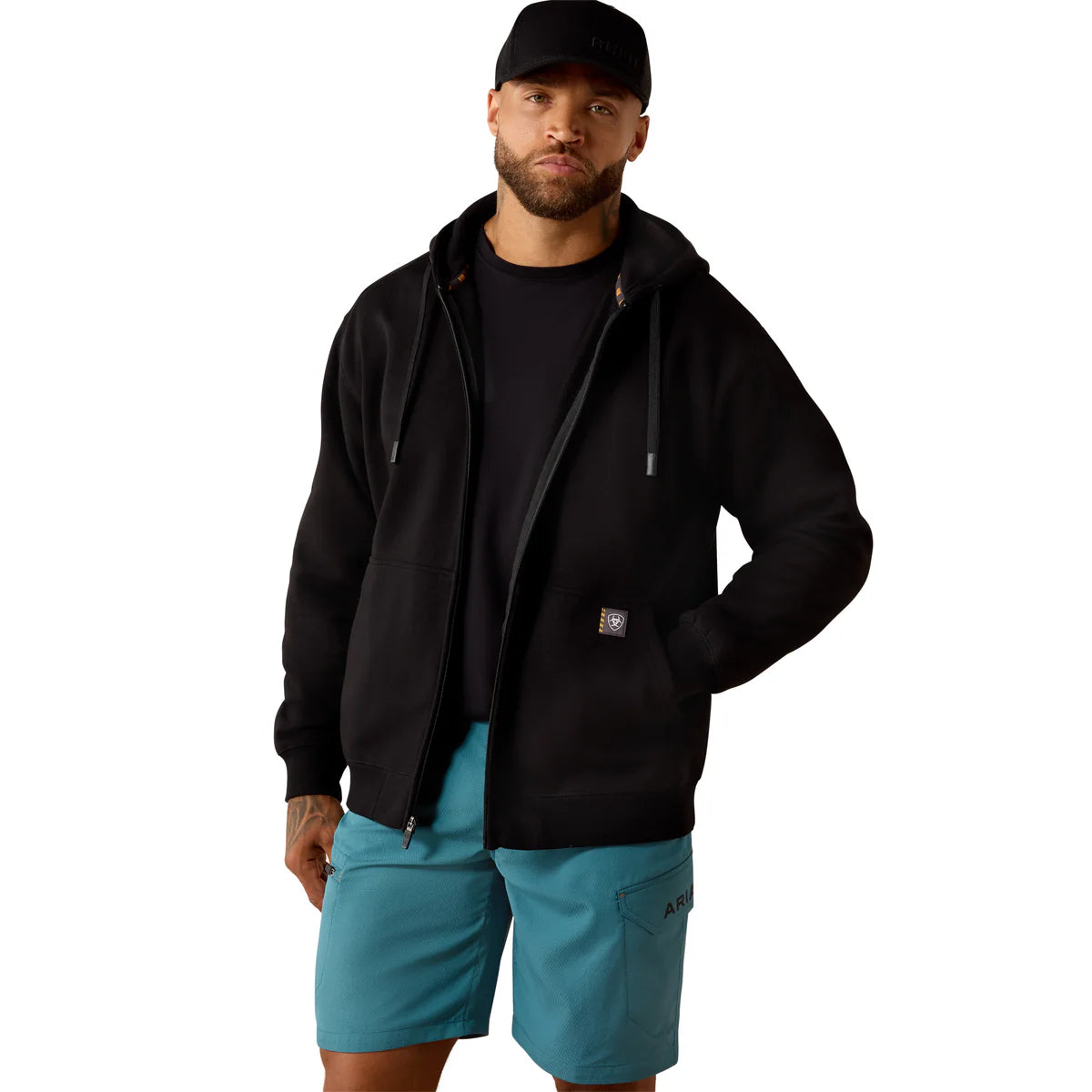 Ariat Mns Rebar Lightweight Label Full Zip Hoodie Black | Country Clothing - mens Winter | Saddleworld Ipswich