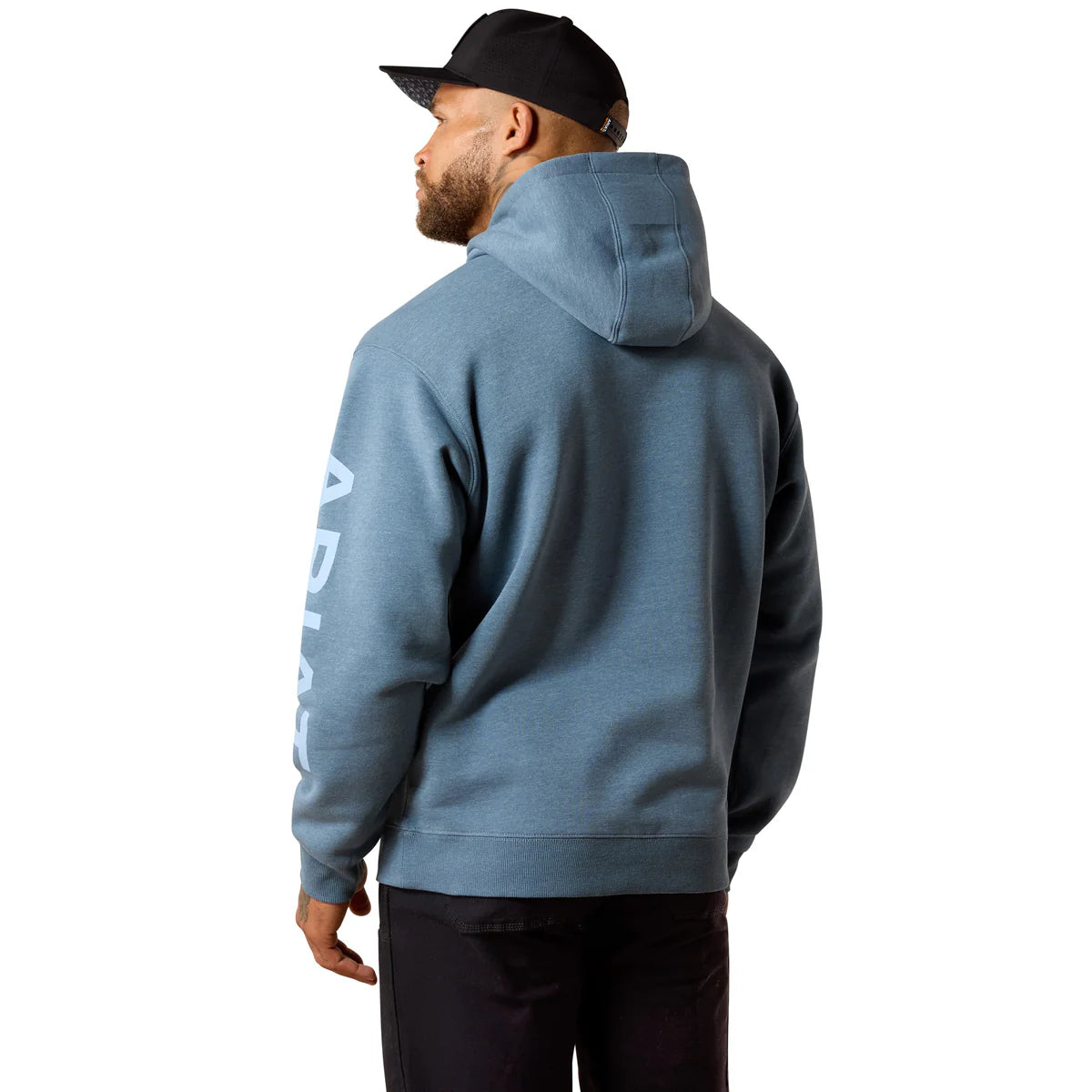 Ariat Mns Rebar Lightweight Logo Hoodie Baleen Blue Heather/Dusty Blue