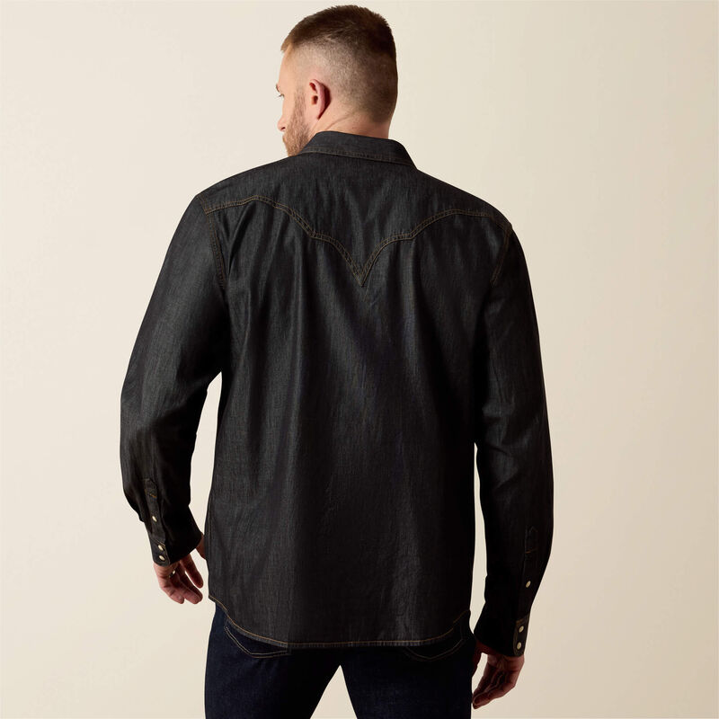 Ariat Mns Retro Halford Fitted Snap LS Shirt Dark Grey Chambray | Country Clothing - Mens Shirt | Saddleworld Ipswich