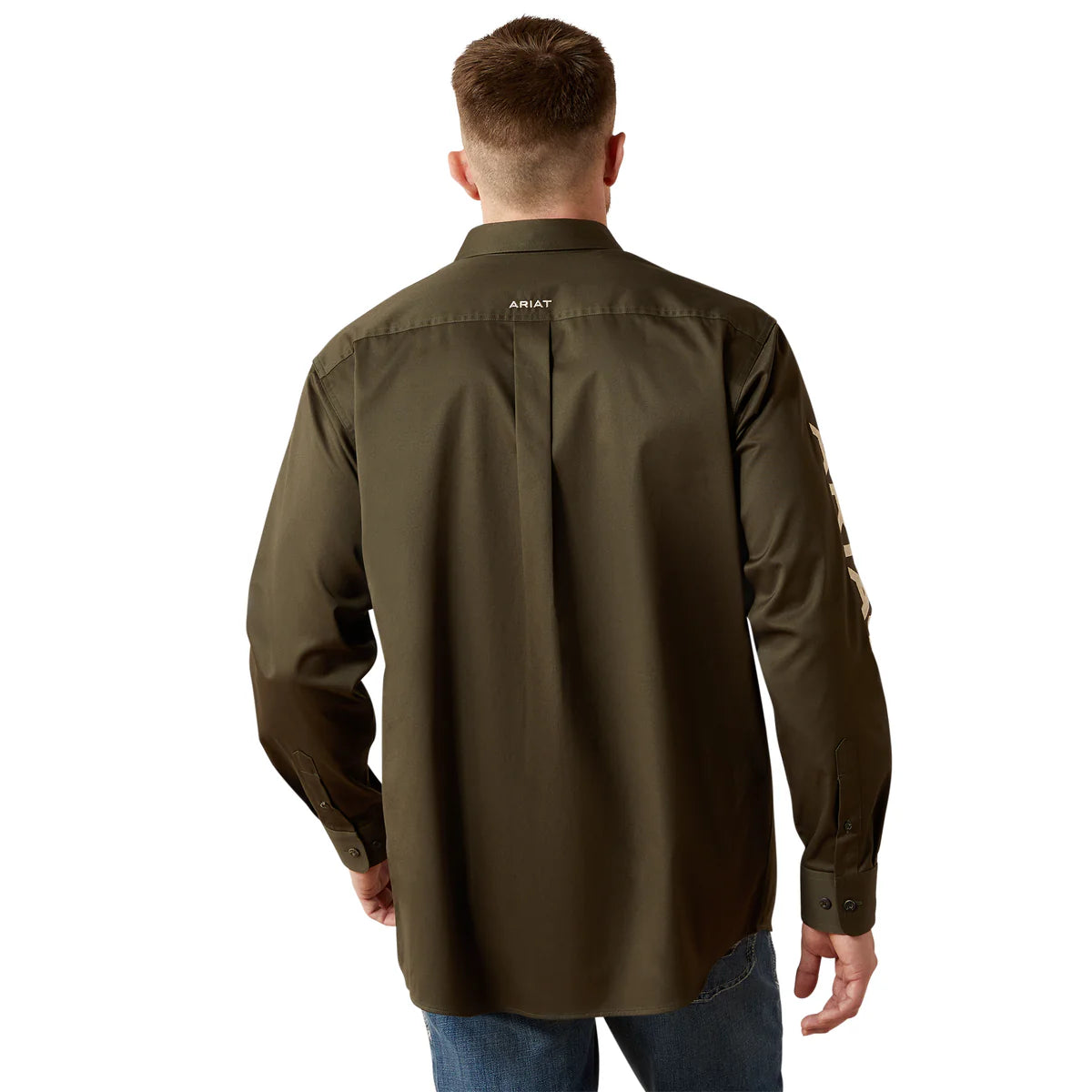 Ariat Mns Team Logo Twill LS Shirt Olive/Khaki