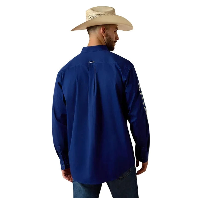 Ariat Mns Team Logo Twill Lightweight Classic Fit LS Shirt Blue Depths/White Serape