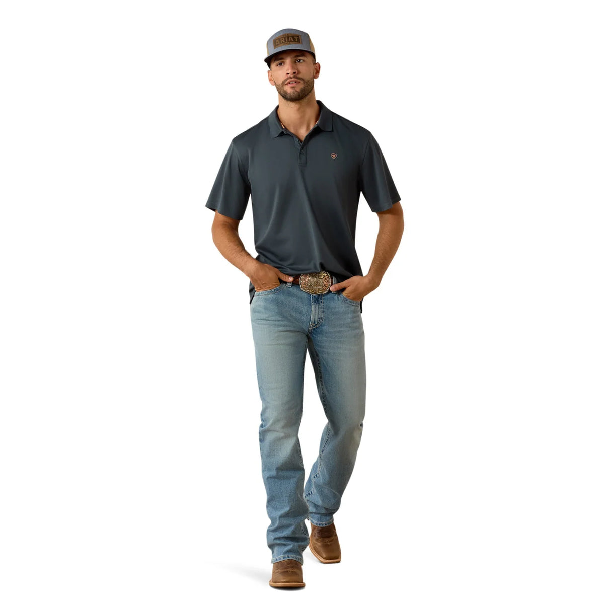 Ariat Mns Tek Polo Dark Slate | Country Clothing - Mens Polo | Saddleworld Ipswich